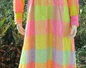 Lovely 70s vintage maxi hostess dress, sorbet colours in faux-patchwork Bust 36"