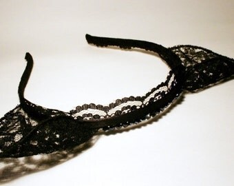 Black lace cat ears headband - Made to Order