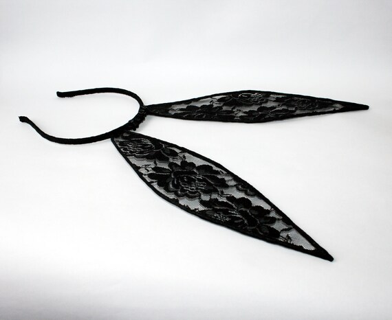 Black lace bunny ears headband - Made to Order