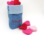 Bag of love - Felt love hearts in up cycle denim bag - Gift - Home decor