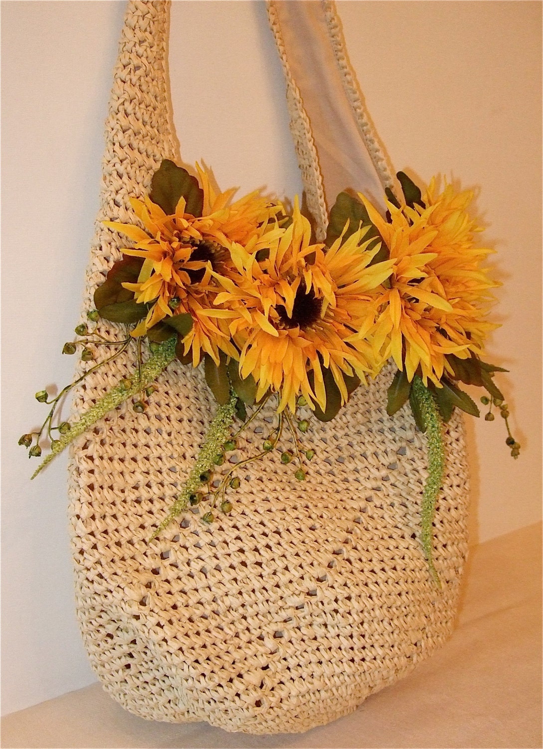 The Yellow Sunflower Flower Shoulder Canvas Weave Summer Bag