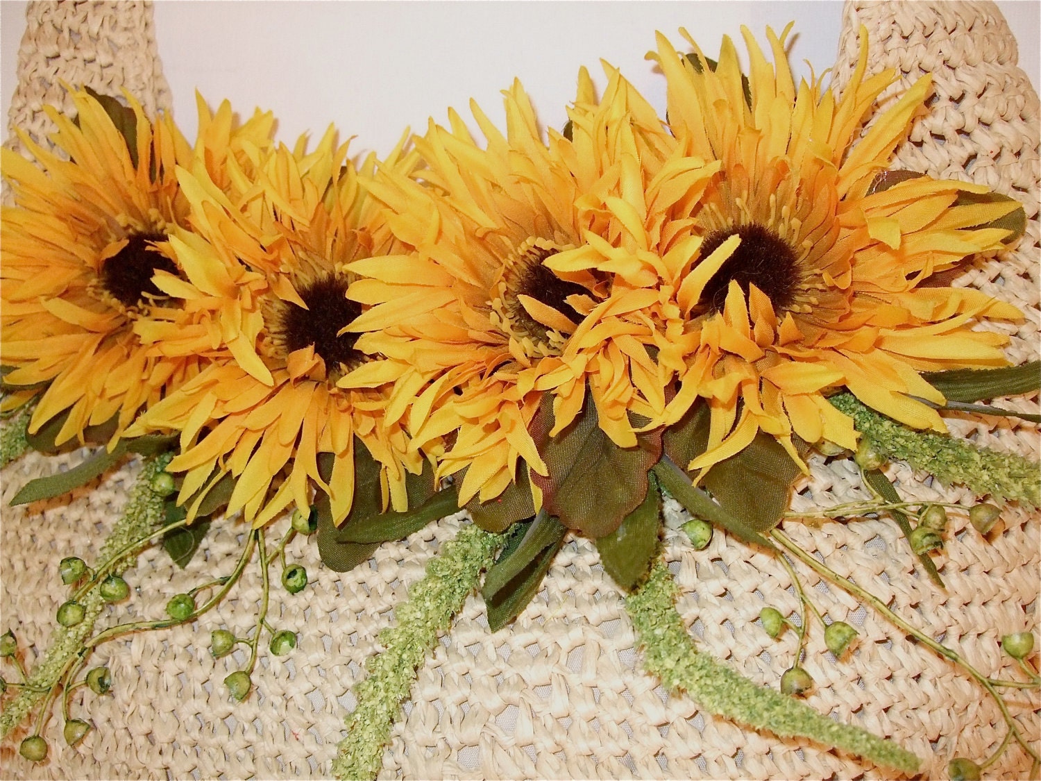 The Yellow Sunflower Flower Shoulder Canvas Weave Summer Bag