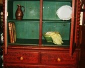 19th Century Red Grain Painted Antique Stepback Cupboard Linen Press Maine summer house cottage cupboard original red paint