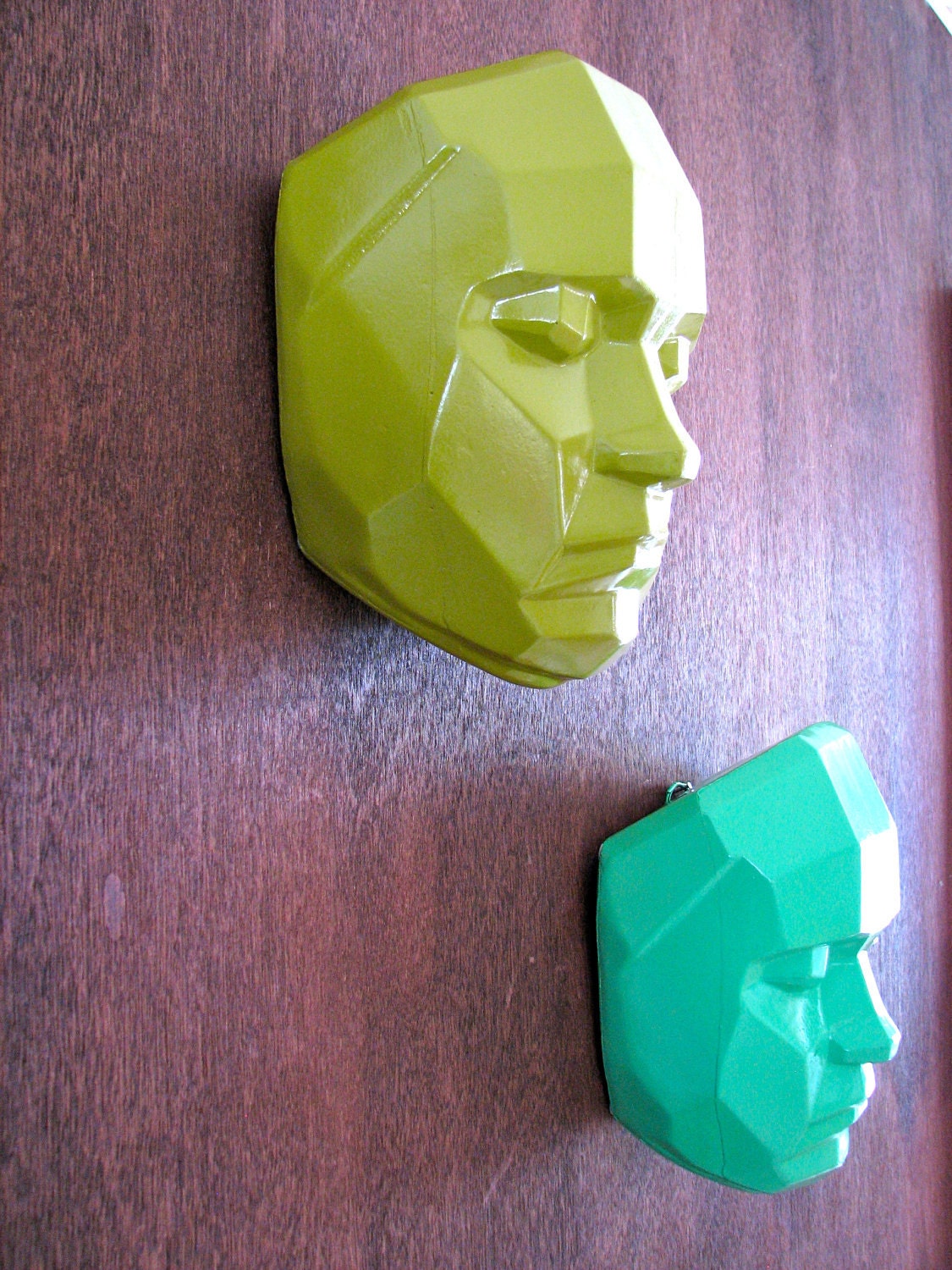Modern Angular Face in bright mint green wall hanging