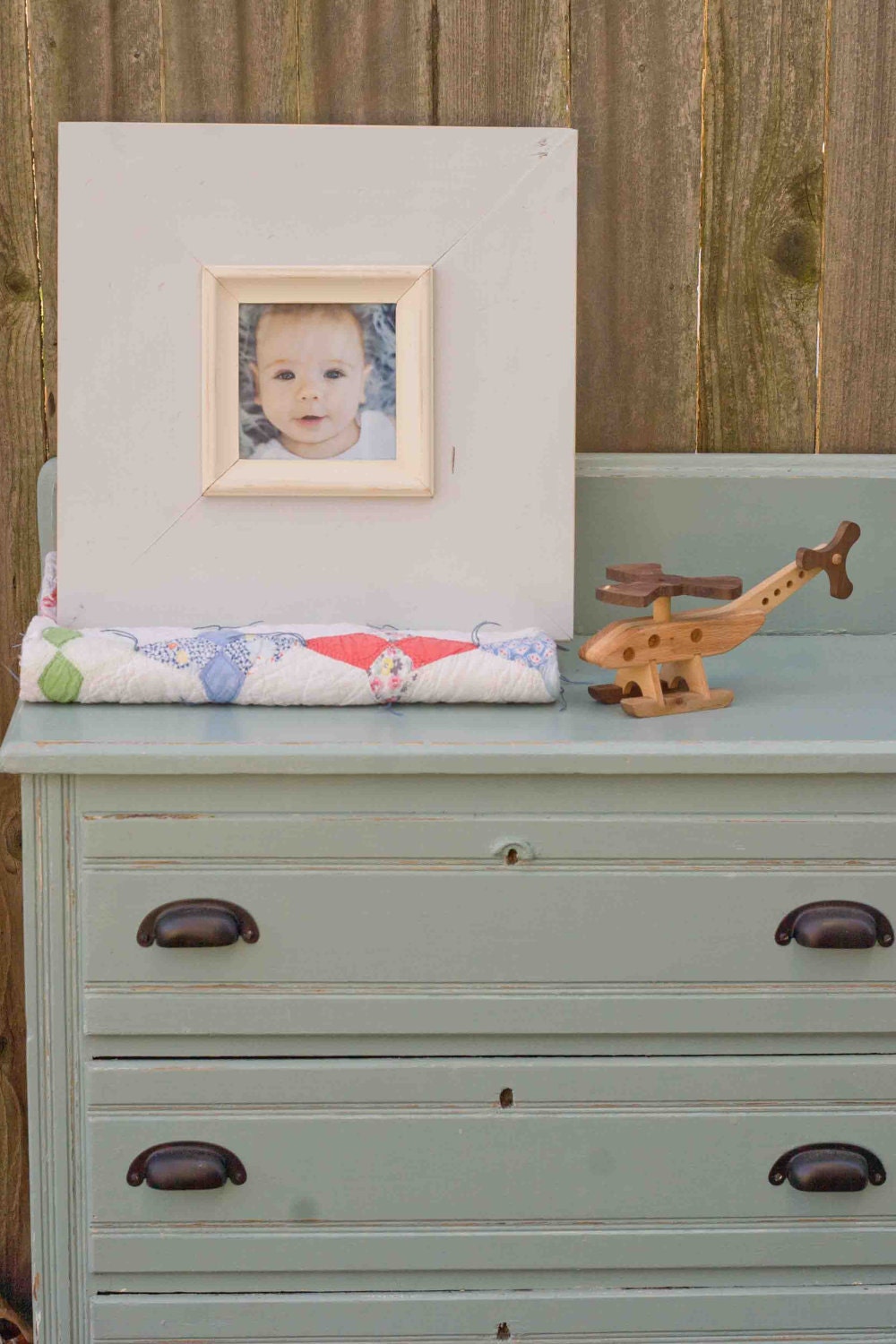 distressed handmade picture frame with classic trim