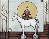 Horse Riding Woman Art Print, Rustic Carnival Circus Illustration Home Decor by Brilee Artworks