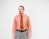 1960s Burnt Orange Necktie with Embroidered Pheasant / Hand Stitched / Gift for Hunter / Father's Day Gift