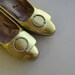 15% off SALE 1960s Gold Pumps with Rhinestone Buckles / Serenades by Florsheim / Metallic Gold Heels / Size 7