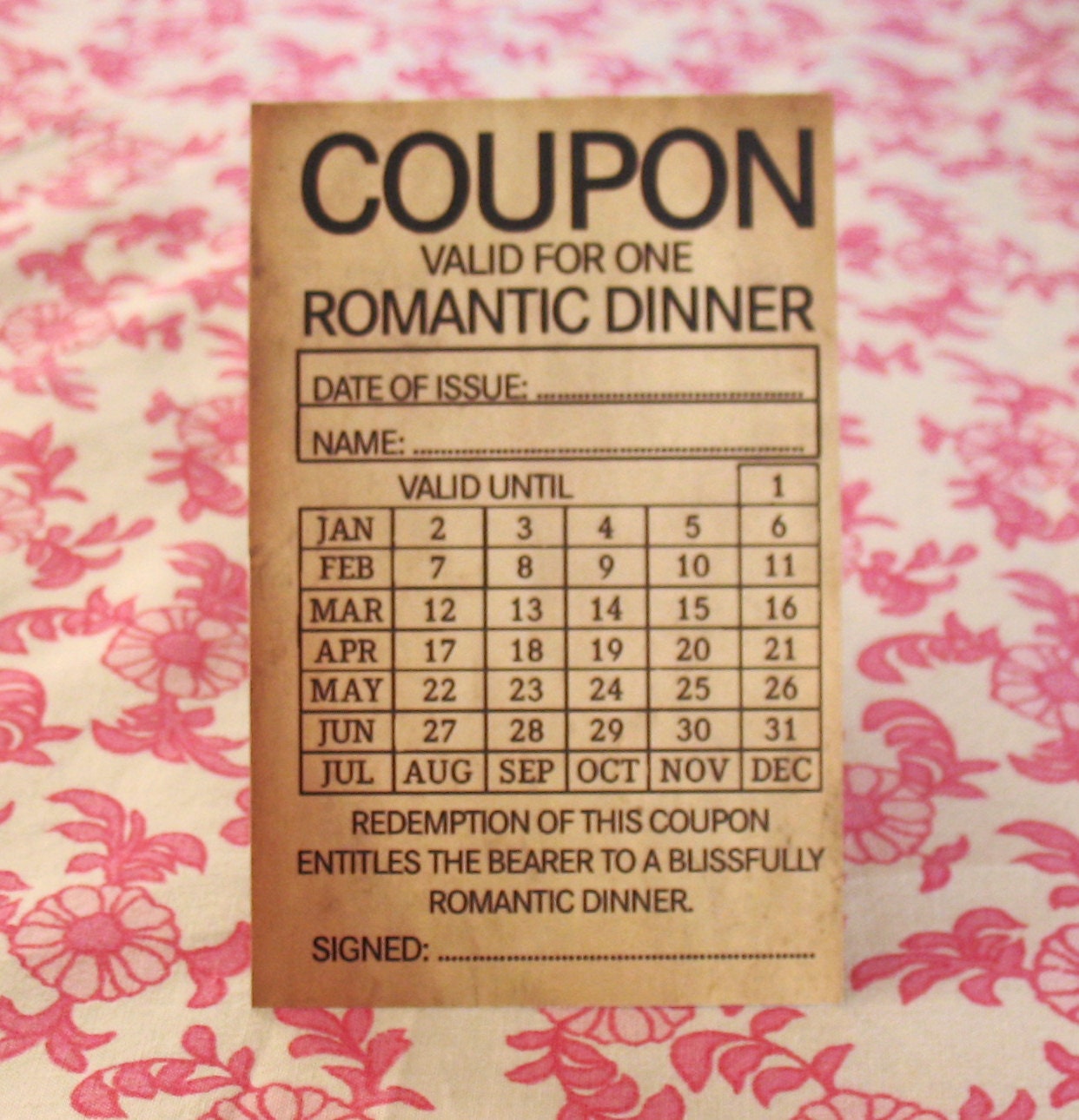 Romantic Dinner IOU Vintage Style Coupon