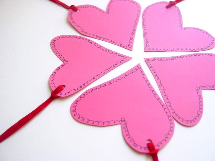 Hand-Cut, Hand-Drawn Heart Gift Tags - Pink (Set of 6)-Wedding-Valentine-XOXO-Gift-Paper Goods-Red-Ribbon