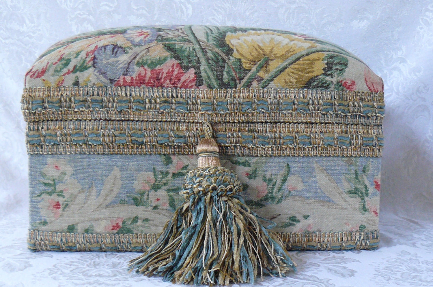 Jewelry Box Shabby Chic Blue Floral Fabric Covered
