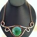 Green Beaded Cabochon and Hand Hammered Copper Scroll Necklace