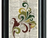 VINTAGE DICTIONARY PRINT, dictionary page, Upcycled dictionary art print, Abstract Floral Art design 8.25x11.25 num. 25