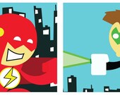 Flash & Green Lantern Hero Squares - Set of 2 original 8.5" x 8.5" DC Comics Justice League prints