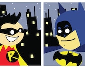 Dynamic Duo Squares - Original Batman & Robin Artwork - Set of 2 Original prints