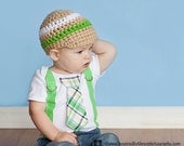 Green Plaid Boy Tie Onesie or Shirt with Suspenders and Crocheted Hat - or PICK YOUR OWN