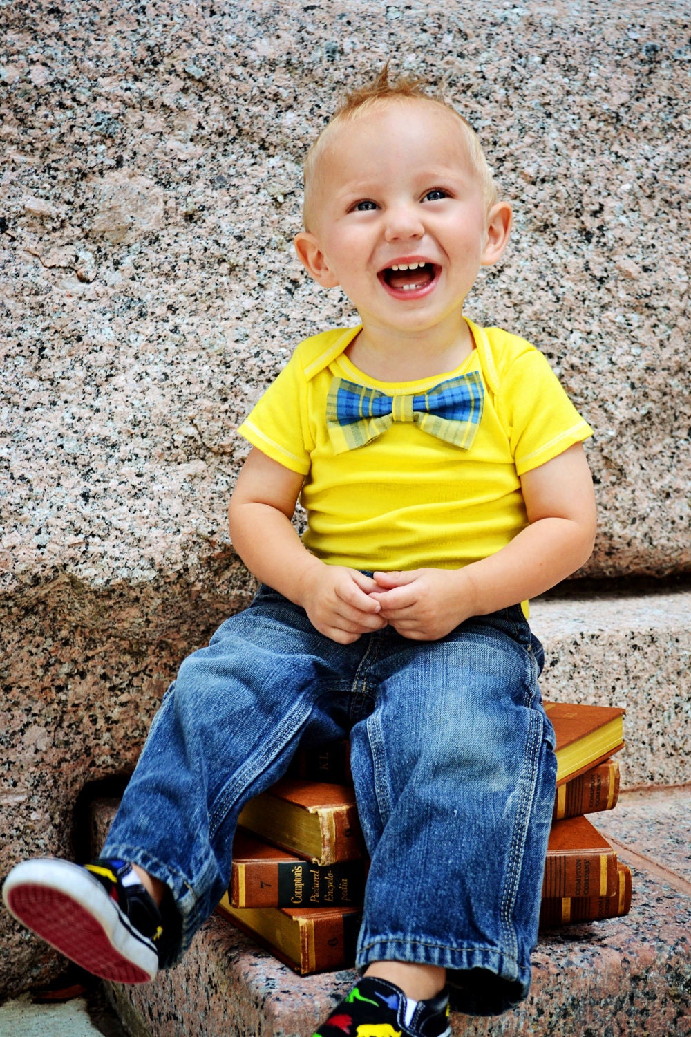 Baby Boy Bowtie & Suspender Onesie or shirt- Blue and Green Plaid - NB to 12 Years - or pick your own