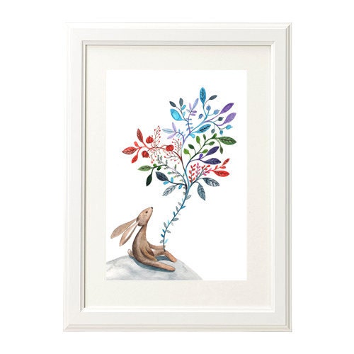 Dreamy Rabbit Children Print Illustration Watercolor Floral Animal