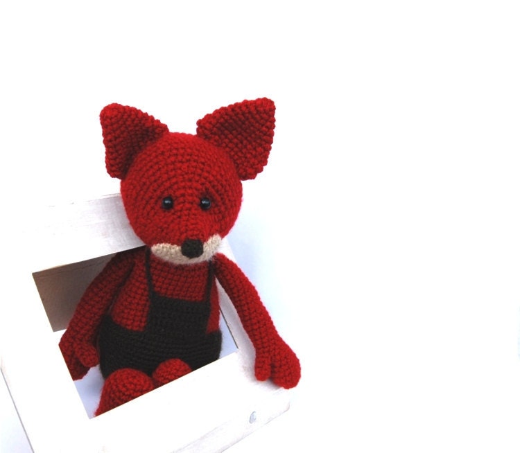 stuffed fox toy, amigurumi red animal, woodland crocheted toy for children, cuddly doll