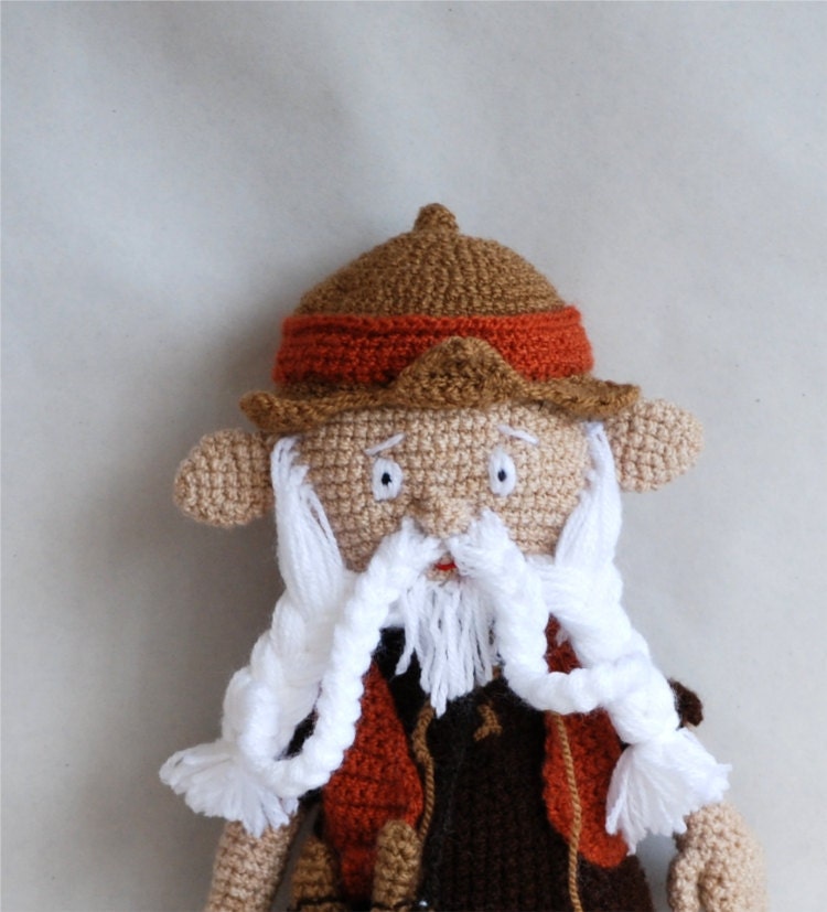 OOAK, crocheted art doll, amigurumi gnome, stuffed fairy figure, collectible human doll, soft sculpture figurine, beige, chocolate brown