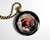 Galaxy Pendant. Resin Jewelry. Necklace Brass. Star V838 Monocerotis. Hubble telescope.