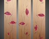 Acrylic Paintings Abstract Poppies Flower on large canvas 3 Panel Art Deco Textured Copper Red White Black FREE SHIPPING 24 x 40