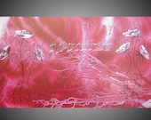 Abstract Acrylic Painting Art Deco on large Canvas Fluid Poppies Flower Carmine White Black Silver Ready to Hang 36 x 20 FREE SHIPPING