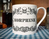 Apothecary Morphine Mug. New coffee mug, tea cup, coffee cup with skull illustration. Home decor.