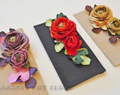 Party clutch, handbag with flowers applique, vintage button envelope clutch