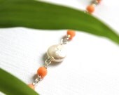 Peach,Coral, Bracelet: Pile It coral and sterling silver handmade bracelet with fresh water coin pearl