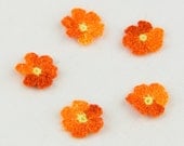 Decoration - 5 little crochet flowers in orange  - thread DMC cotton 51 - lovely and cute