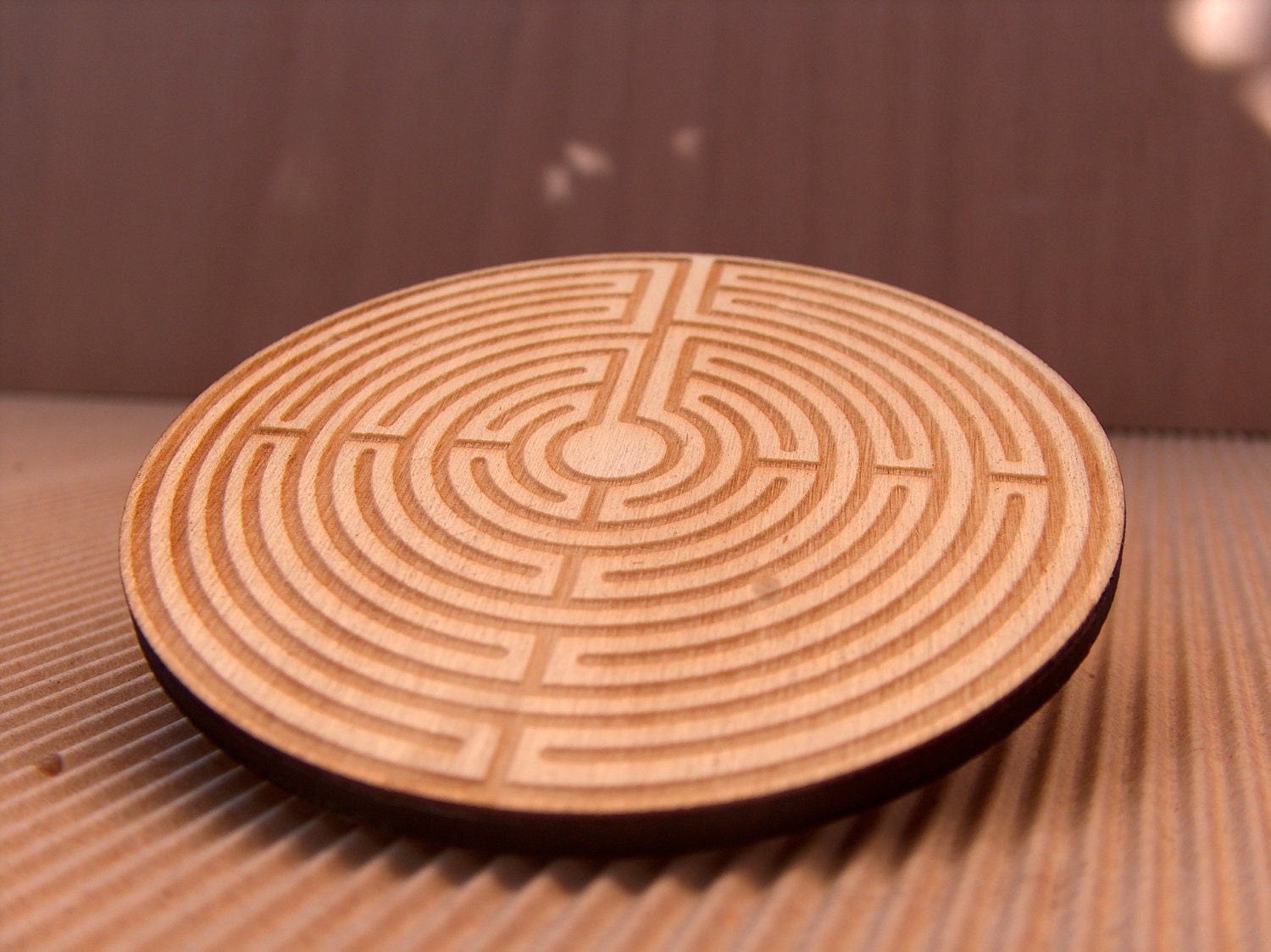Plywood laser engraved and cut coasters set