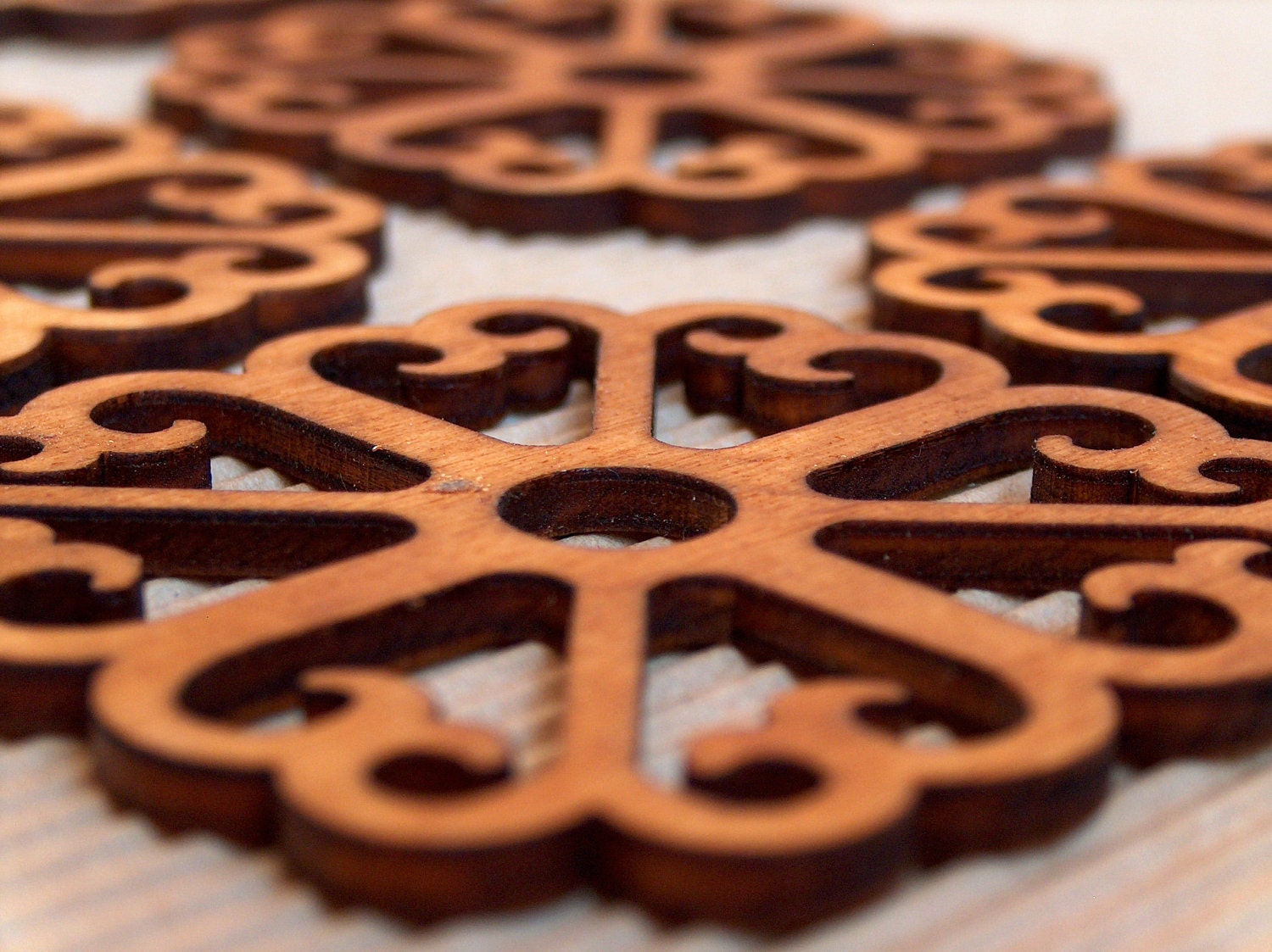 Laser cut wooden coasters set
