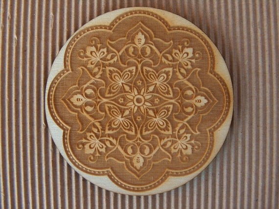 Coasters: Engraved wooden coaster set - Floral
