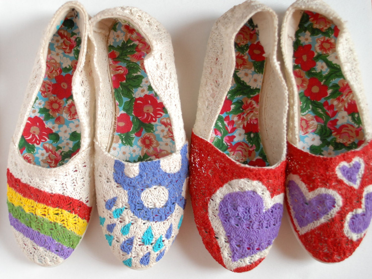 Hand Painted Flats - Hearts - children's size 13
