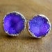 Purple druzy stud earrings, 18k gold dipped