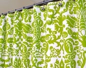 Shower Curtain in Green and White Pattern, Green Shower Curtain, sized 72" x 72" (curtain hooks sold separately)