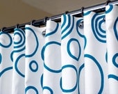 Shower Curtain White and Turquoise Bubble and Circle Pattern sized 72" x 72" Fabric 100% Cotton (curtain hooks sold separately)