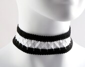 Black and White Lace Corset Choker (lolita, satin, goth, gothic, burlesque, romantic, lingerie, chocker, necklace, jewelry, women)