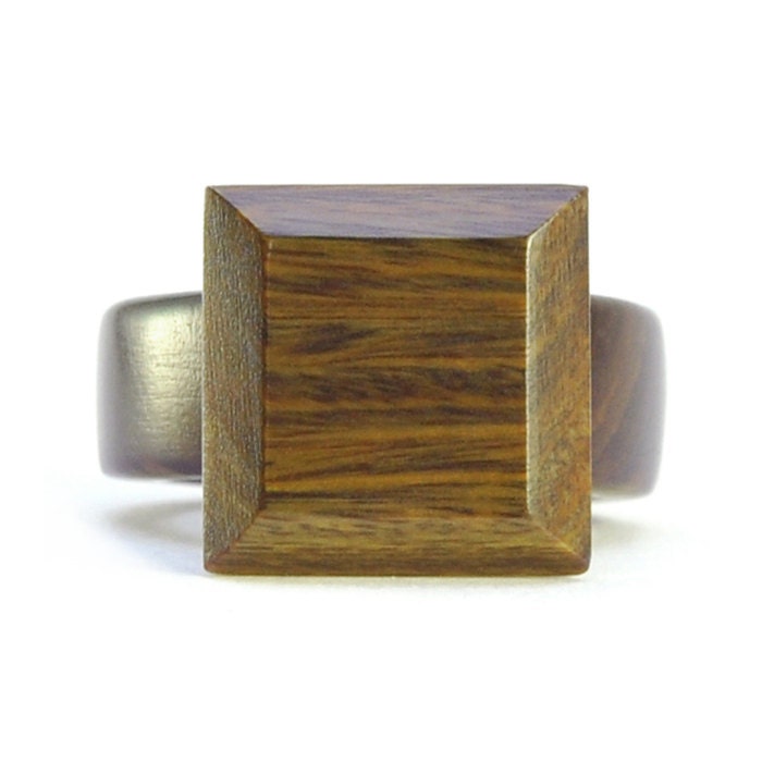 Handmade Wood Diamond Ring in Lignum Vitae