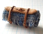 DOLLHOUSE MINIATURE - Blanket Roll Blue Wool Plaid - by Pat Tyler Leather Miniatures
