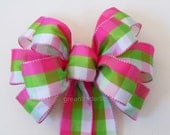 Pink Green Plaids Bow  Easter Wreath Bow Birthday Decoration Bow Showers Gifts Bow Green Hot Pink Plaids Bow
