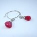 Hot Pink Chalcedony Heart Briolette Sterling Silver Hammered  Fancy Wire Hoop Earrings