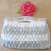 SILVER CROCHET PURSE / with Removable Rose Brooch CLip. Beautiful white/silver/grey bag with rose.