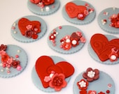 ROMANTIC HEART and LOVE -  Fondant Cupcake, and Cookie Toppers - 1 Dozen