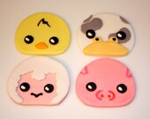 Baby FARM ANIMAL FACES  -  Fondant Cupcake, and Cookie Toppers - 1 Dozen