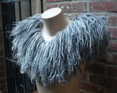 SALE Steampunk Lunatic Fringe Felted Wool Faux Fur Collar Gray White Scarf wrap stole handmade ready to ship
