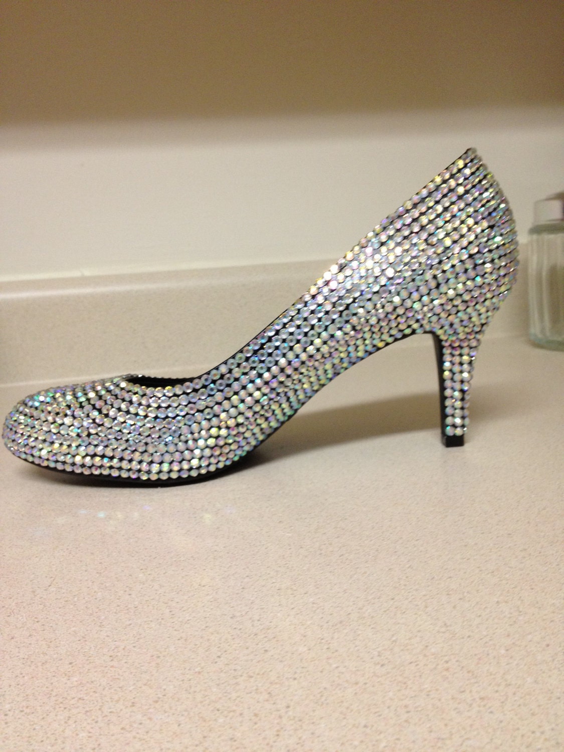 Clear Aurora Borealis Crystallized Low Heel Pumps
