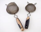 Vintage Wood Handle Strainers Black Chippy Paint Rustic Farmhouse Kitchen Old Strainer