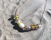 Yellow Beaded Necklace - Vintage Glass Lampwork Beads